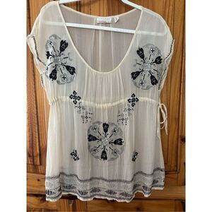 Kimchi & Blue Sheer Embroidered and Beaded Top